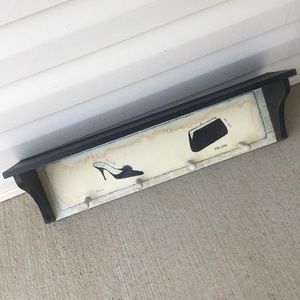 ✨Vintage Y2K Paris Shoe Purse Old Newspaper Black Wood 4 Hooks Wall Shelf